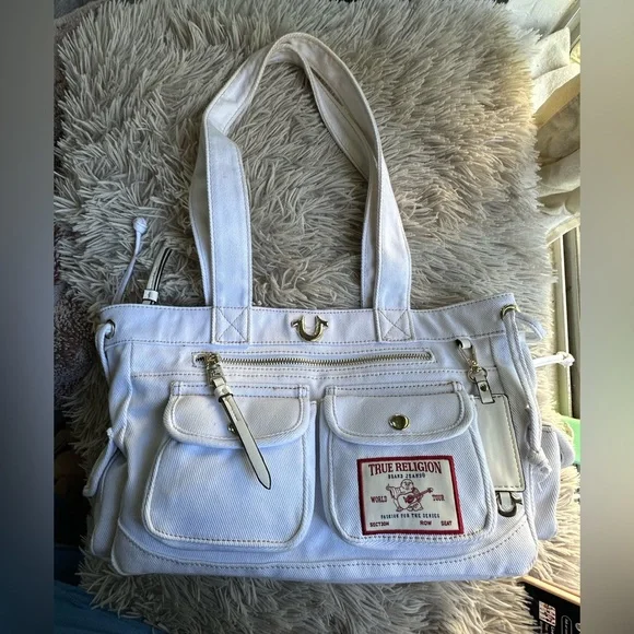 True Religion Multi-Pocket Denim Tote NWOT - Picture 3 of 16
